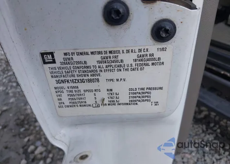 2003 Chevrolet Suburban 1500 Z71 from USA, damaged, VIN 3GNFK16ZX3G188078